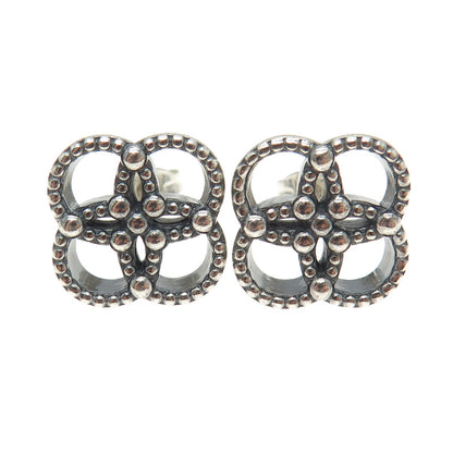 925 Sterling Silver Vintage Beaded Modernist Cross Earrings