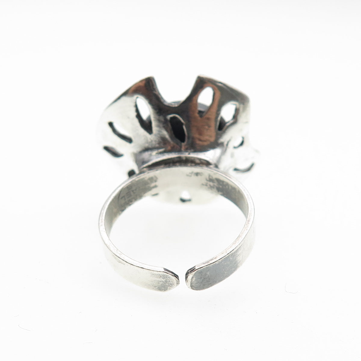 925 Sterling Vintage Israel Real Tiger Eye Modernist Adjustable Ring Size 7.75