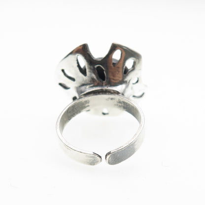 925 Sterling Vintage Israel Real Tiger Eye Modernist Adjustable Ring Size 7.75