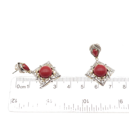 Michael Valitutti Gems En Vogue 925 Sterling 2-Tone Coral & White Topaz Earrings