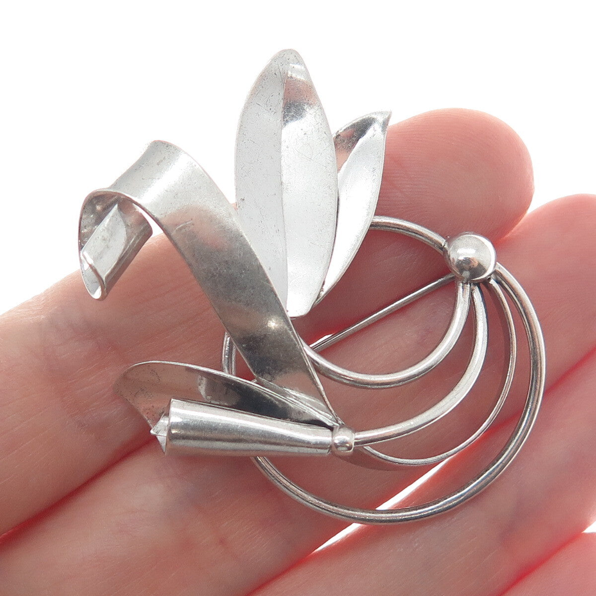 BINDER BROS 925 Sterling Silver Vintage Cala Lily Floral Leaf Pin Brooch