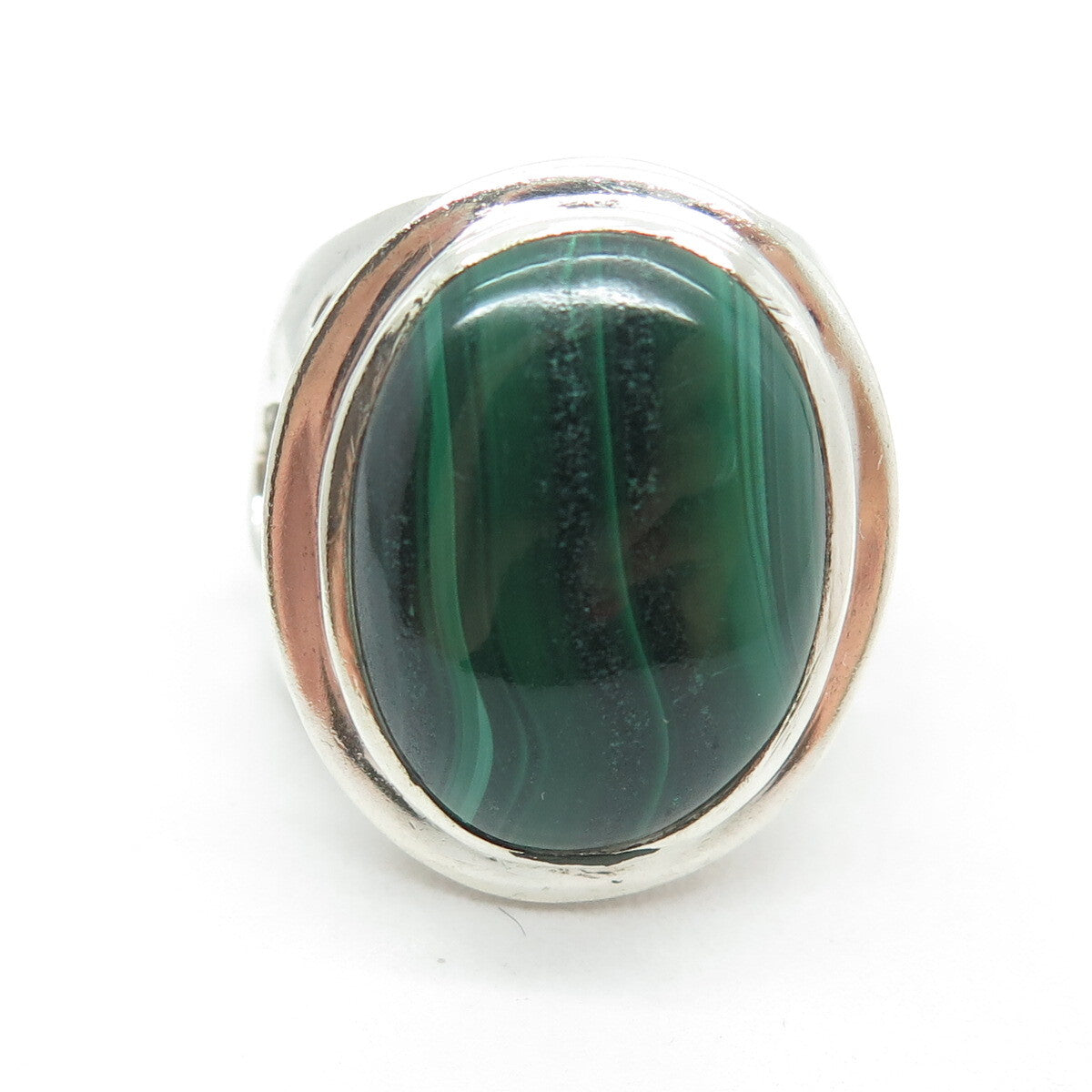 925 Sterling Silver Vintage Real Cabochon Malachite Cave Ring Size 6.25