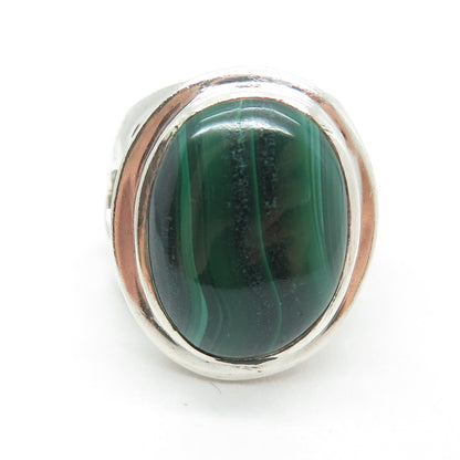 925 Sterling Silver Vintage Real Cabochon Malachite Cave Ring Size 6.25
