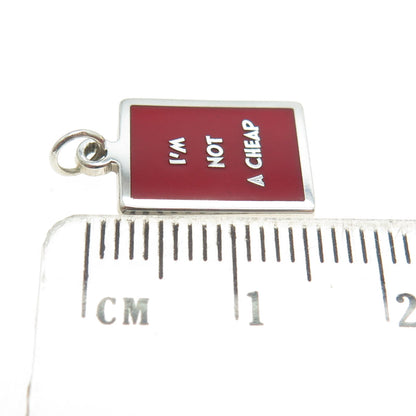 925 Sterling Silver Red Enamel "I'm Not A Cheap" Minimalist Charm Pendant