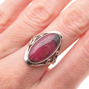 925 Sterling Silver Vintage Real Rhodonite Oxidized Ring Size 6