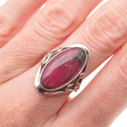925 Sterling Silver Vintage Real Rhodonite Oxidized Ring Size 6