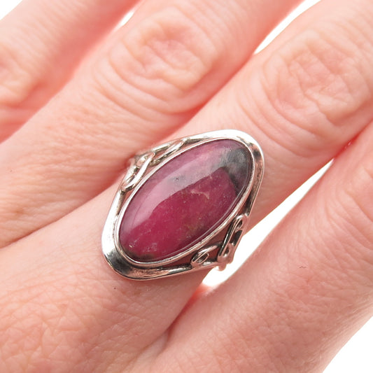 925 Sterling Silver Vintage Real Rhodonite Oxidized Ring Size 6