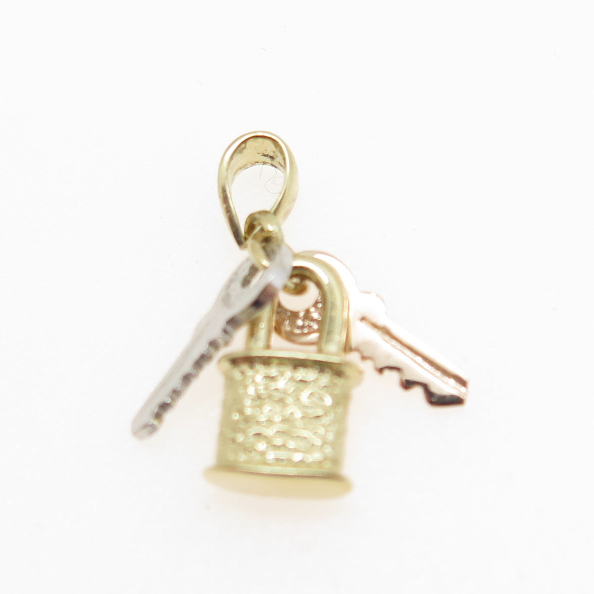 14K Yellow Rose & White Gold Key Padlock Minimalist Multi-Charm Pendant