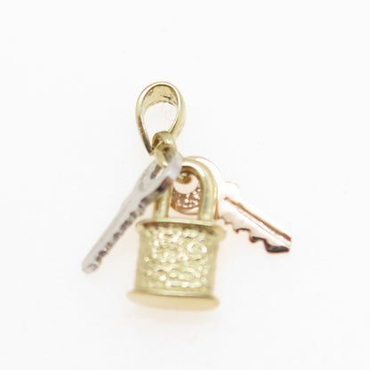 14K Yellow Rose & White Gold Key Padlock Minimalist Multi-Charm Pendant