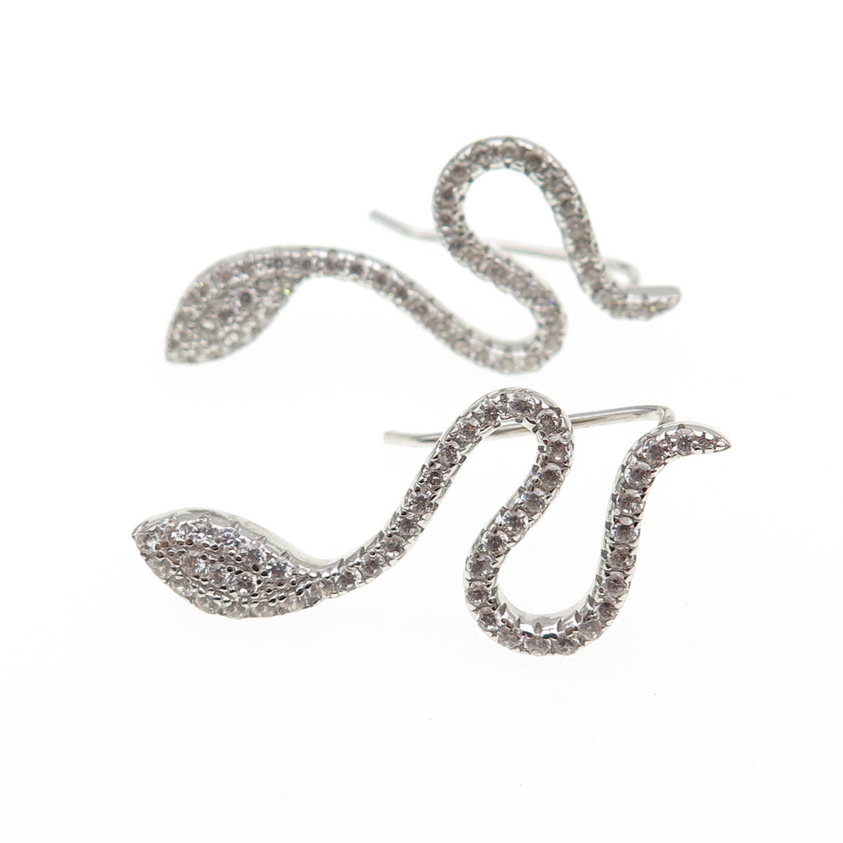925 Sterling Silver Round-Cut C Z Snake Dangle Earrings
