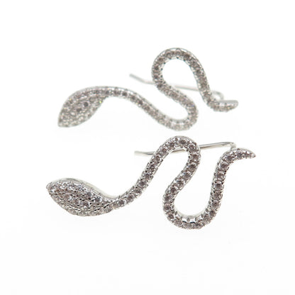 925 Sterling Silver Round-Cut C Z Snake Dangle Earrings