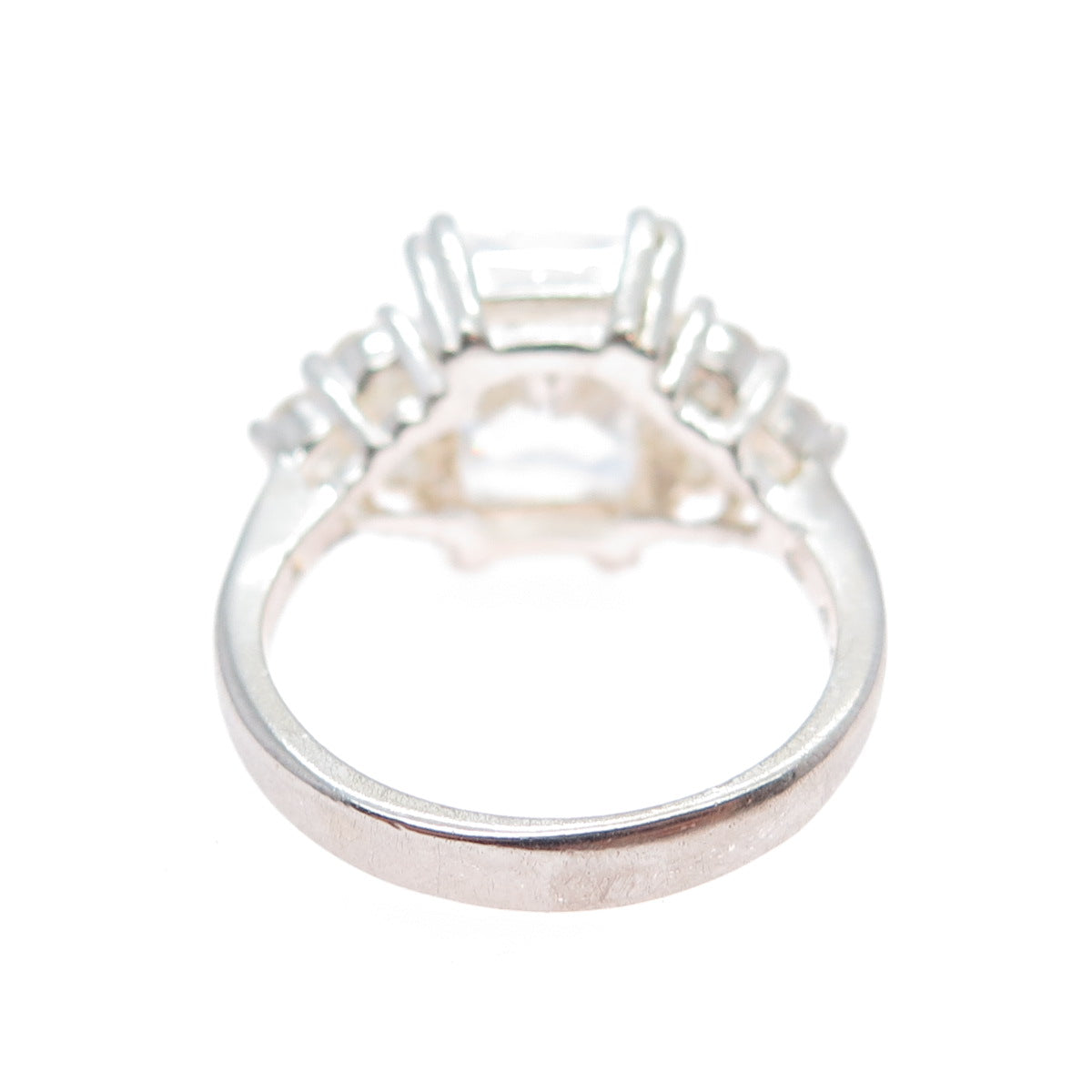 925 Sterling Silver Vintage Radiant & Round-Cut C Z Engagement Ring Size 7