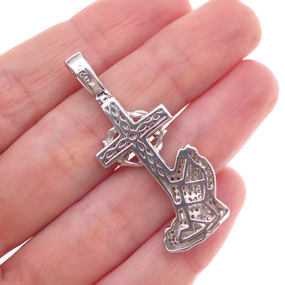 925 Sterling Silver Round-Cut C Z Prayer Hands Cross Pendant