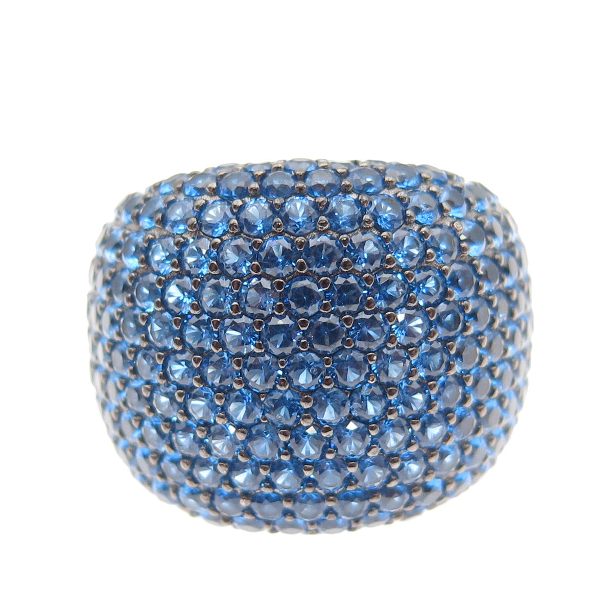 925 Sterling Silver Real Round-Cut Blue Topaz Dome Ring Size 10