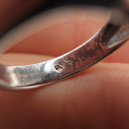 925 Sterling Silver Vintage Modernist Wavy Oxidized Ring Size 7.25