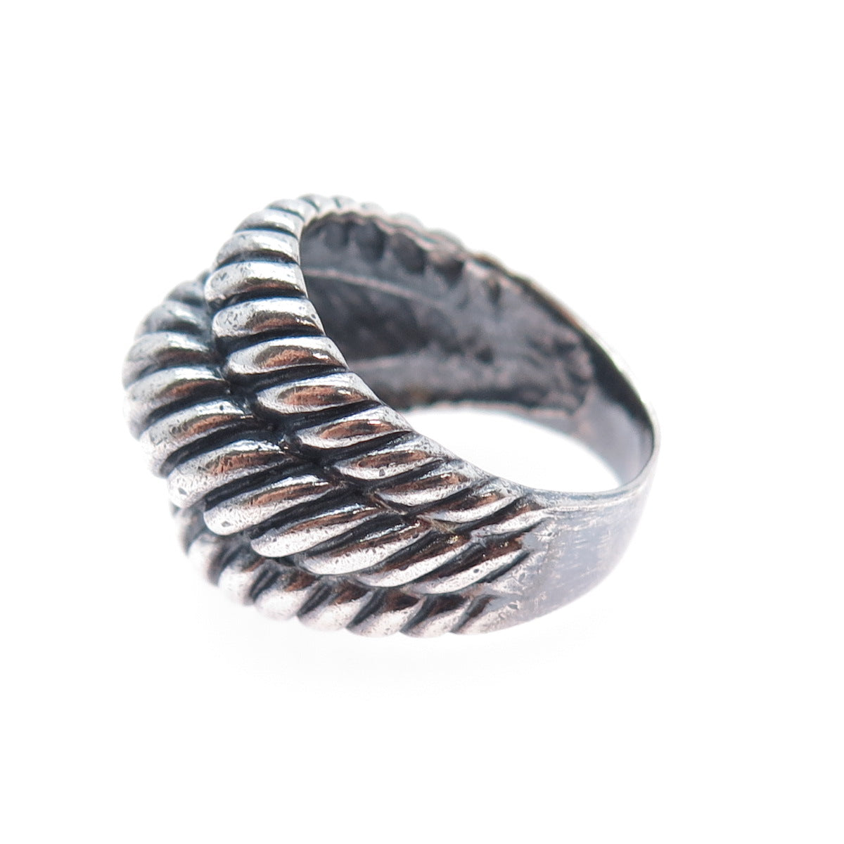 925 Sterling Silver Vintage Modernist Twisted 3-Row Dome Oxidized Ring Size 8.25