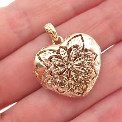 Ross Simons 925 Sterling Silver Gold Plated Floral Heart Locket Charm Pendant