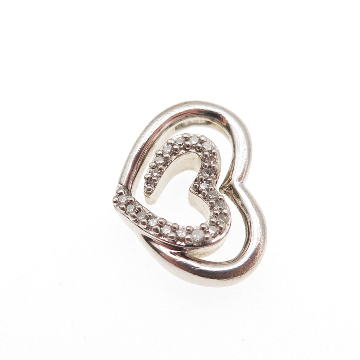 SLV Sadye L Vassil Sterling Silver Real Diamond Heart Slide Mini Charm Pendant