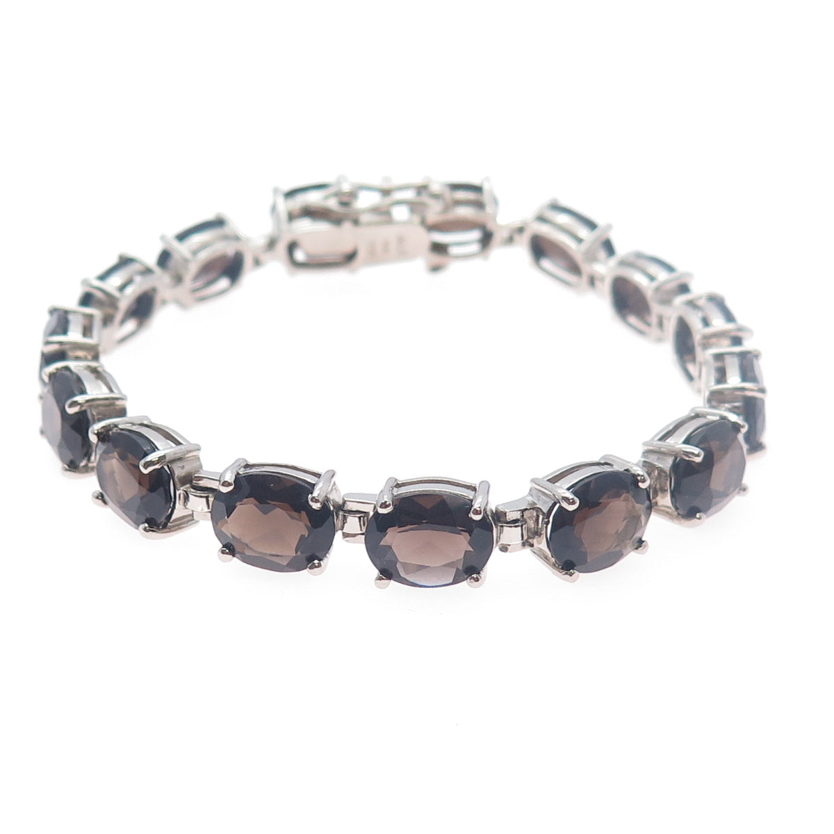 ALEXANDRIA & CO. 925 Sterling Silver Real Oval-Cut Smoky Quartz Bracelet 7.25"