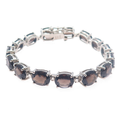 ALEXANDRIA & CO. 925 Sterling Silver Real Oval-Cut Smoky Quartz Bracelet 7.25"