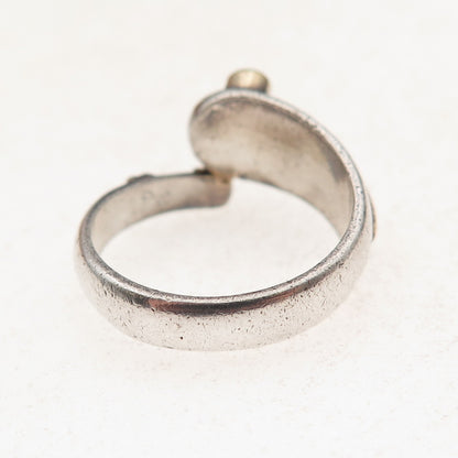925 Sterling Silver 14K Gold Vintage Real Green Chalcedony Snake Ring Size 7