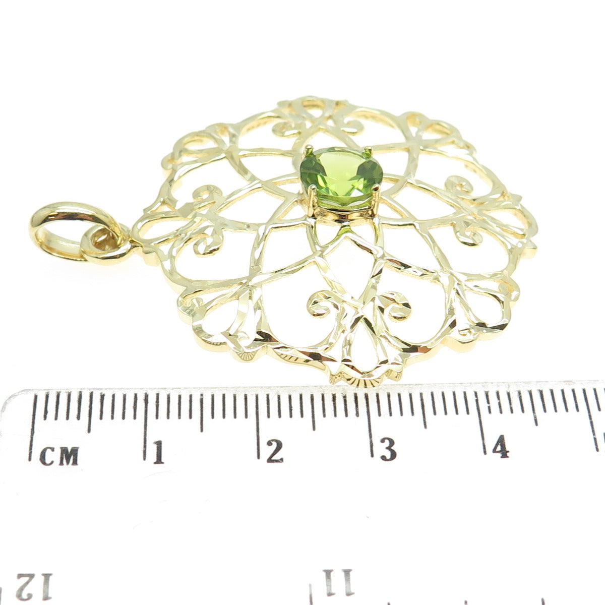 CHATEAU D'ARGENT 925 Sterling Silver Gold Plated Real Peridot Gem Ornate Pendant