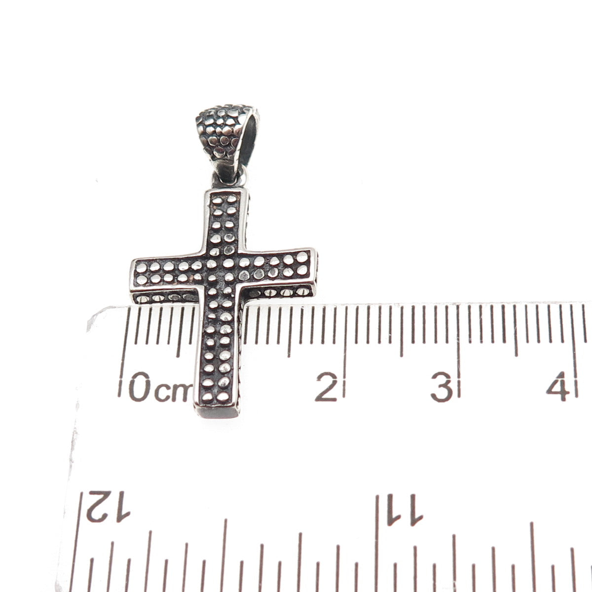 925 Sterling Silver Vintage Dotted Cross Oxidized Charm Pendant