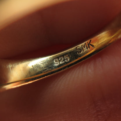 925 Sterling Silver Gold Plated Real Diamond & Green Amethyst Ring Size 6.75