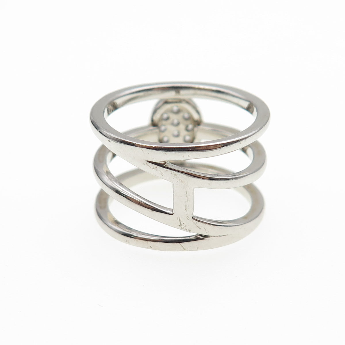 925 Sterling Silver Round-Cut C Z 3-Row Ring Size 7