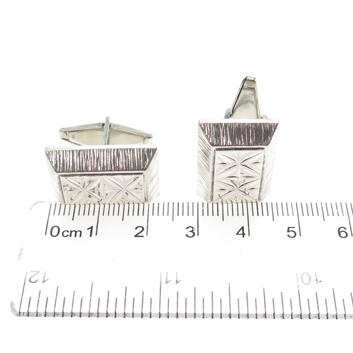 JUWEL 835 Silver Vintage Diamond-Cut Modernist Cufflinks