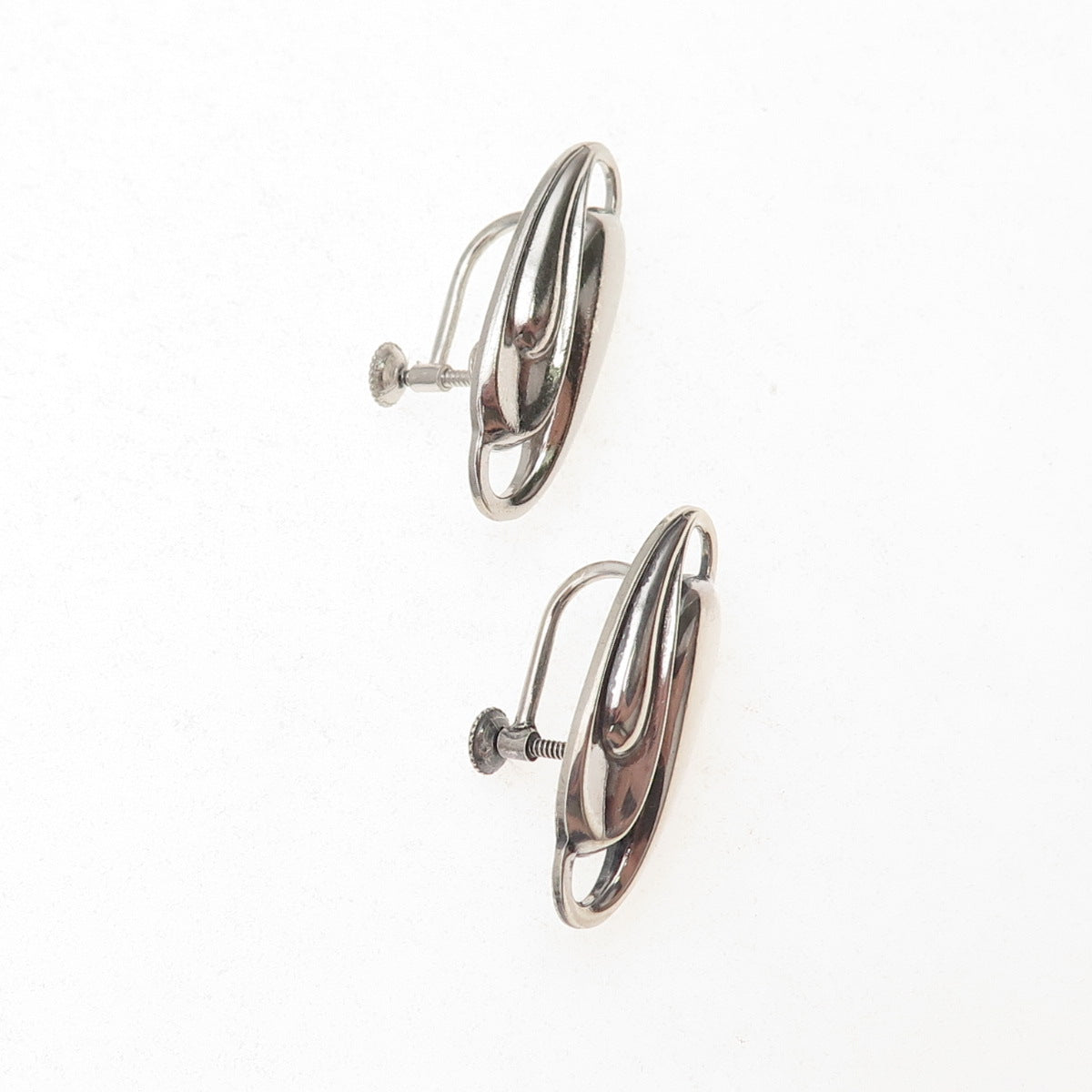 925 Sterling Silver Antique Art Deco Yin Yang Oxidized Screw Back Earrings