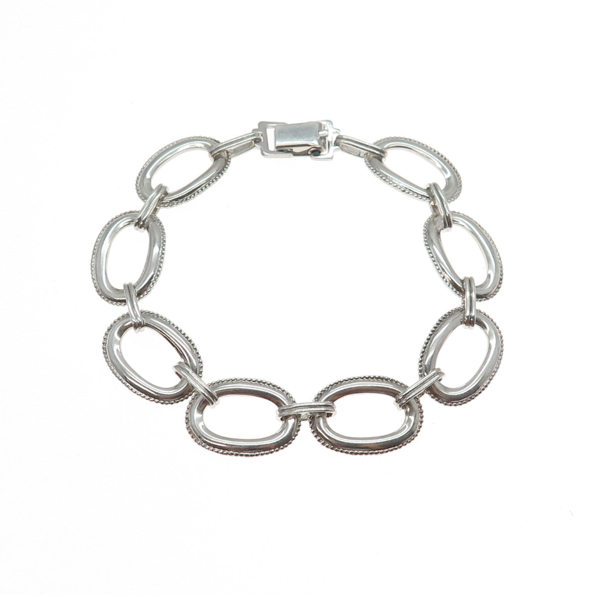 W. E. RICHARDS 925 Sterling Silver Antique Art Deco Oval Link Bracelet 6.75"
