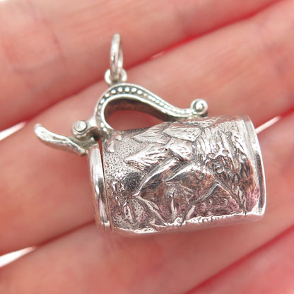 800 Silver Antique Beer Stein Mountain Town Locket 3D Charm Pendant