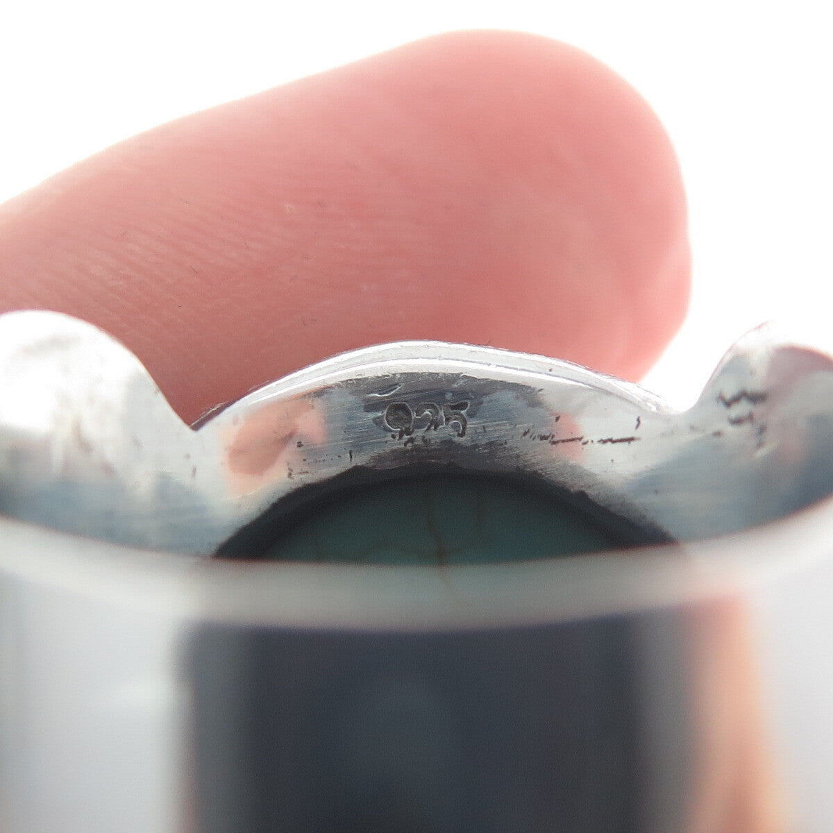 925 Sterling Silver Vintage Real Lone Mountain Turquoise Oxidized Ring Size 9.75