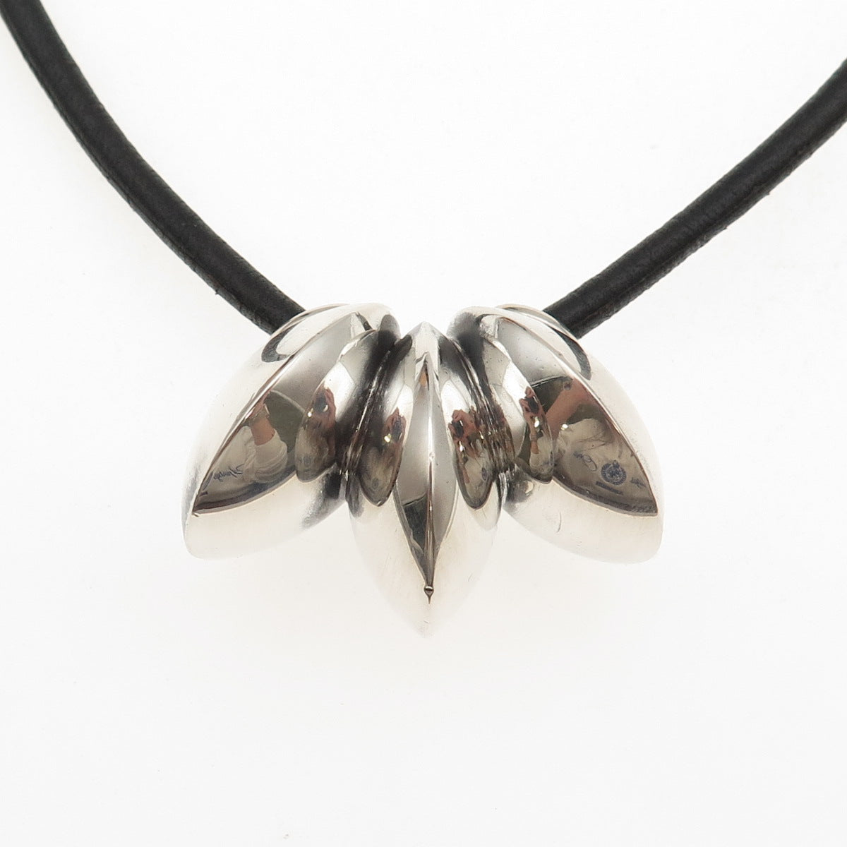 Old Pawn 925 Sterling Silver Vintage Slide Pendant Leather Strip Necklace 20"