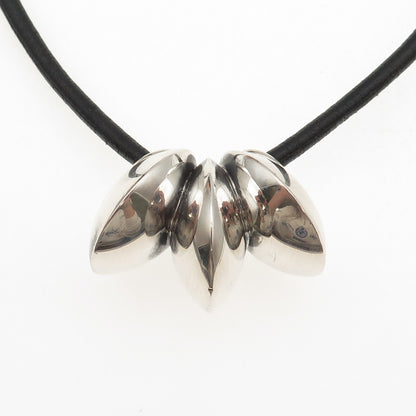 Old Pawn 925 Sterling Silver Vintage Slide Pendant Leather Strip Necklace 20"