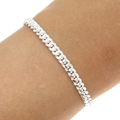 925 Sterling Silver Italy Flat Curb Link Bracelet 8"