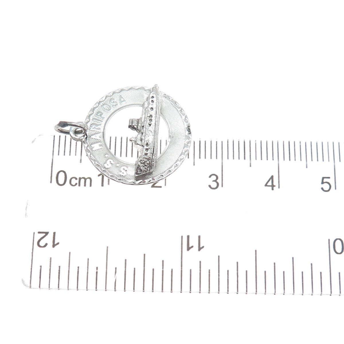 CREA 925 Sterling Silver Antique SS Mariposa Ship Round Charm Pendant