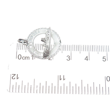 CREA 925 Sterling Silver Antique SS Mariposa Ship Round Charm Pendant