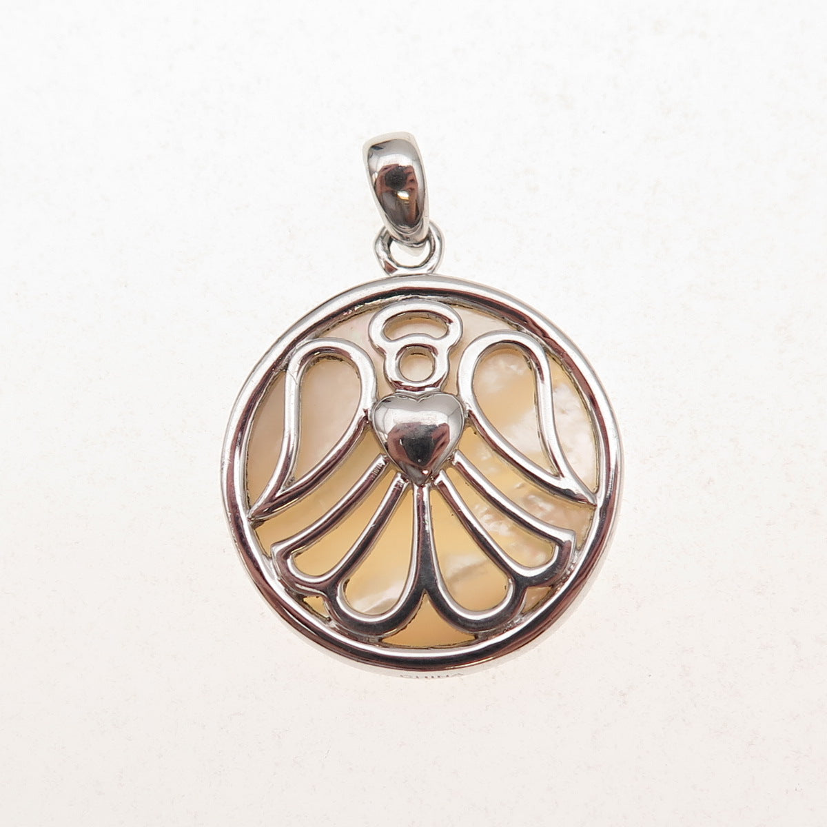925 Sterling Silver Vintage Real MOP Angel Heart Charm Pendant