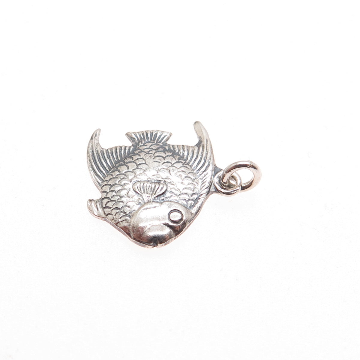 925 Sterling Silver Vintage Angel Fish Oxidized Minimalist Charm Pendant