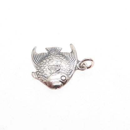 925 Sterling Silver Vintage Angel Fish Oxidized Minimalist Charm Pendant