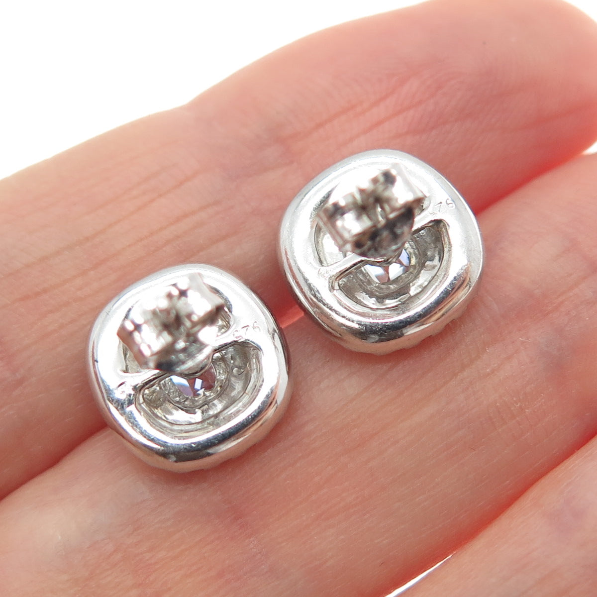 925 Sterling Silver Emerald-Cut C Z Cushion Stud Earrings