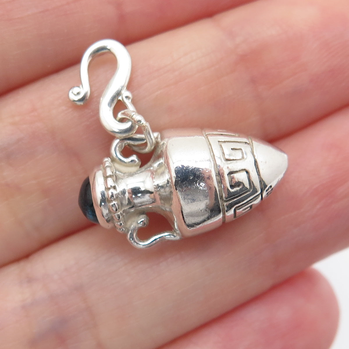 KABANA Sterling Silver Vintage Blue Glass Tribal Vase Minimalist Charm Pendant