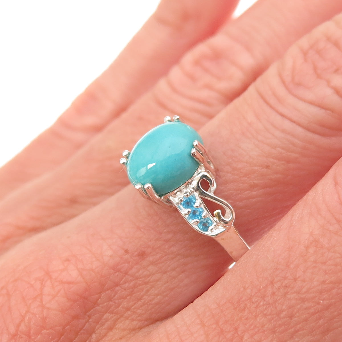 925 Sterling Silver Real Sleeping Beauty Turquoise & Apatite Ring Size 8