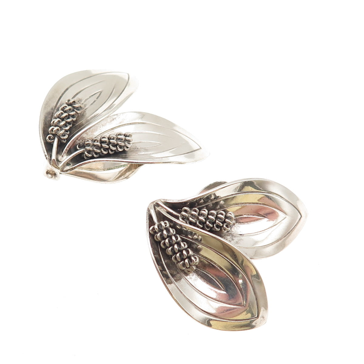 Aerre & Krogs Eftf Sterling Silver Vintage Denmark Calla Lily Clip On Earrings