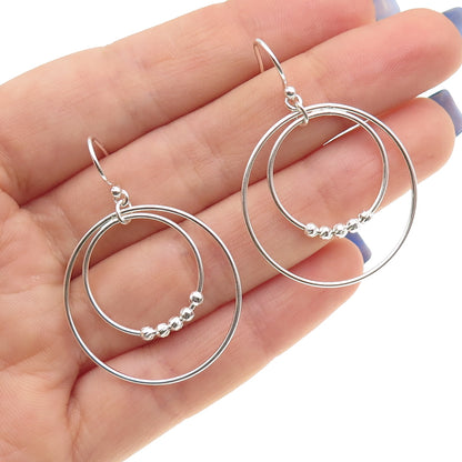 925 Sterling Silver Ball Beaded Multi-Circle Dangle Earrings