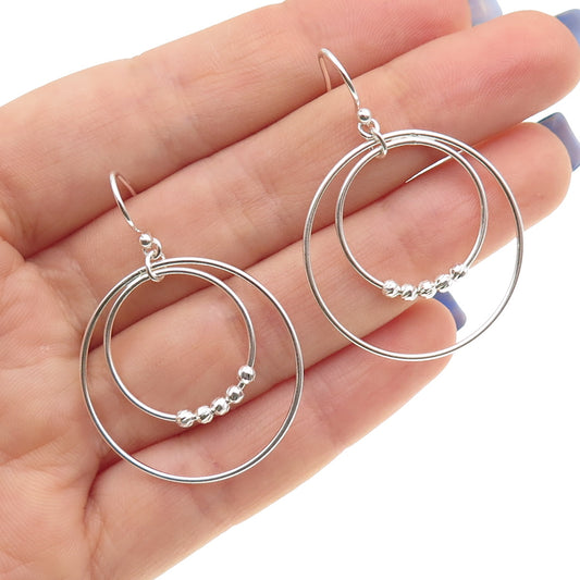 925 Sterling Silver Ball Beaded Multi-Circle Dangle Earrings