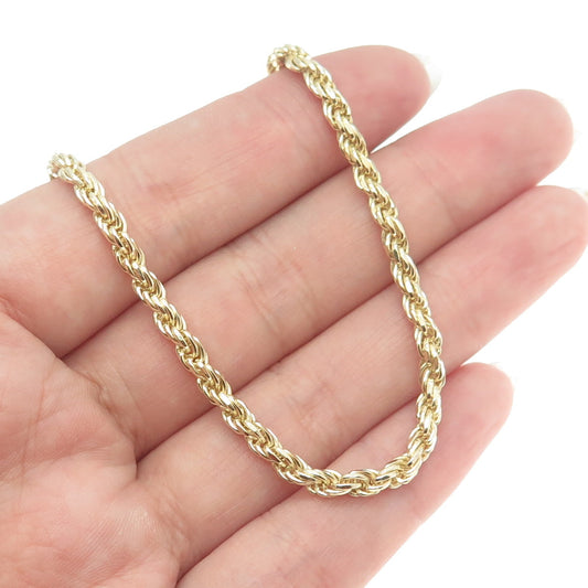 925 Sterling Silver Gold Plated Italy Twisted Rope Chain Necklace 16"