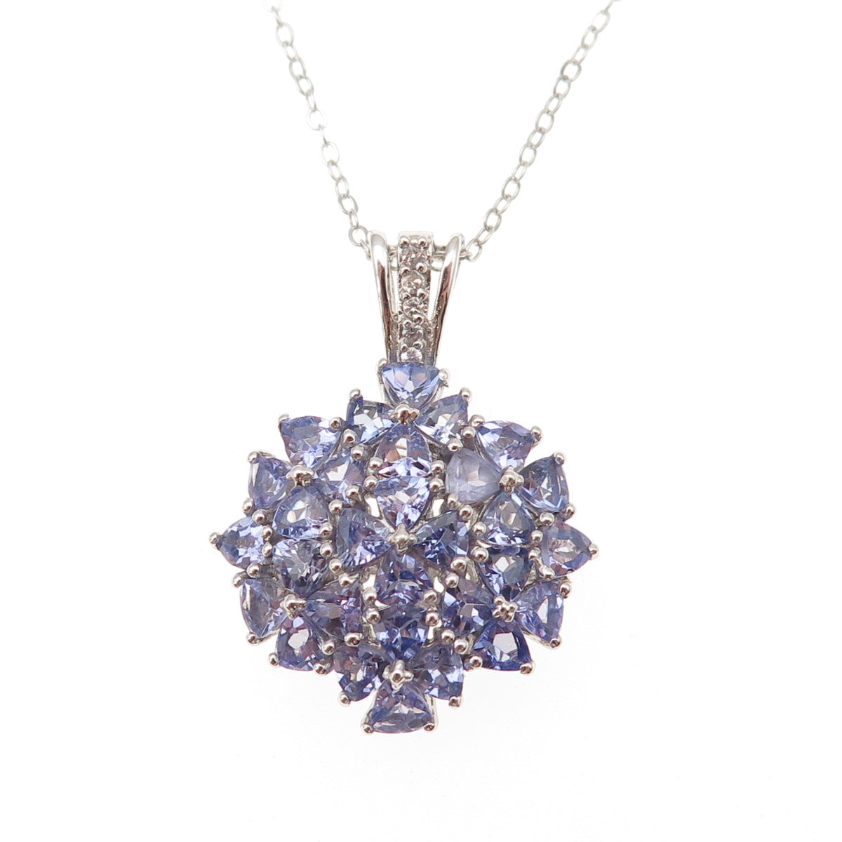Chuck Clemency 925 Sterling Real Tanzanite White Topaz Cable Chain Necklace 20"
